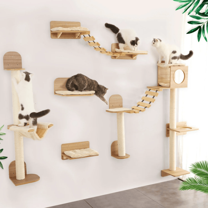 Wall Mounted Cat Climbing Rope With Wooden Steps And Sisal Scratcher For Indoor Cats cat Pedal 1