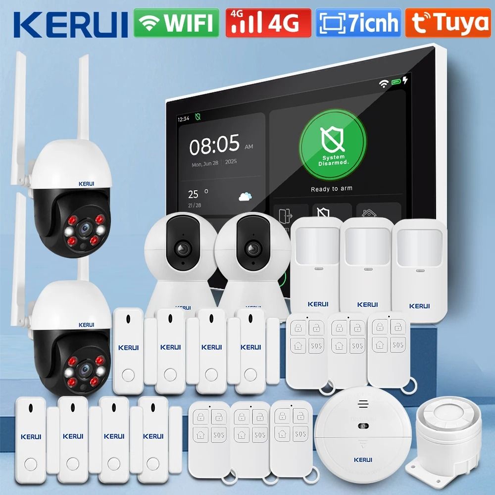 KERUI Tuya 4G WiFi Home Alarm System Wireless Security Kit With 7 Inch Touch Screen Panel 04 uk Plug