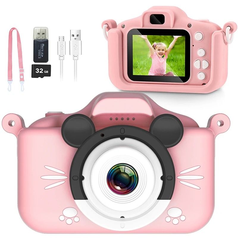 Kids Camera HD Digital Video Toddler Camera With Silicone Cover & 32GB SD Card b Pink 32g Tf Card