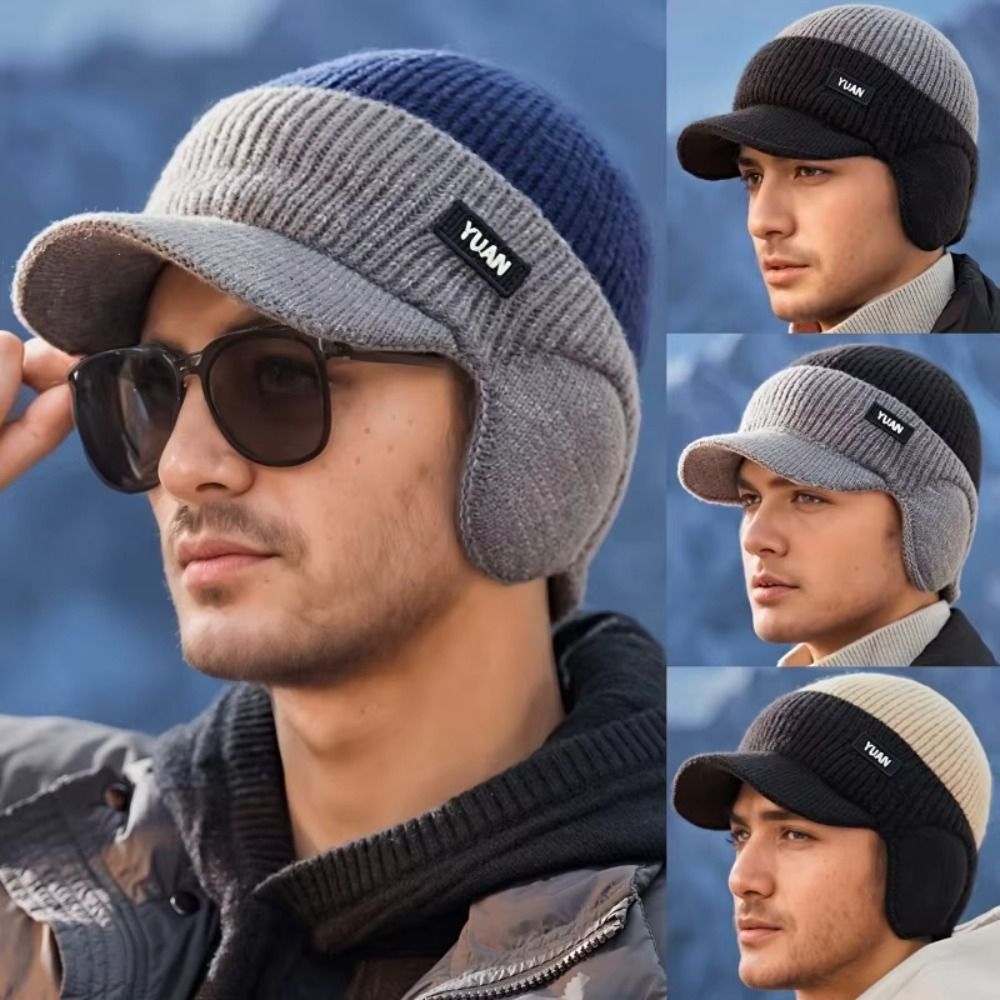 Windproof Winter Thermal Knit Baseball Cap, Warm Hat With Ear Flap, Fleece Block For Men And Women, Outdoor Sports Therm dark Grey