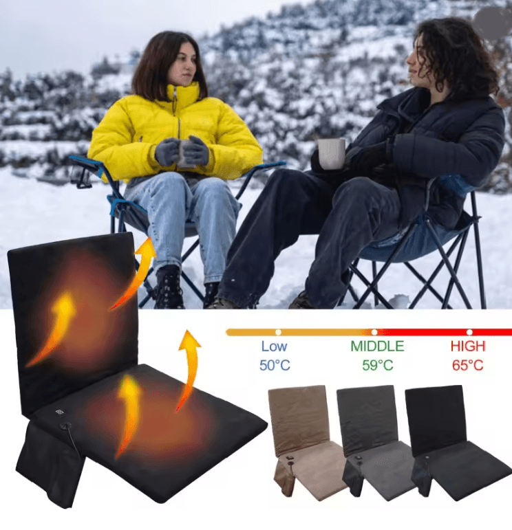 Portable Heated Stadium Seat Extra Wide Foldable Seat Cushion With Back Support blue