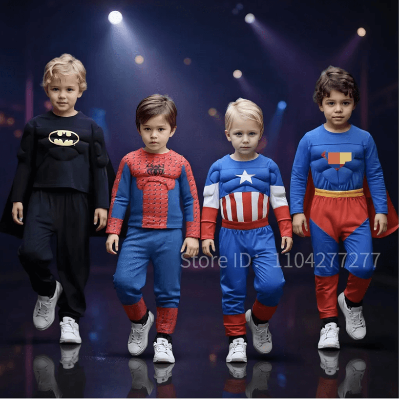 Kids Superhero Muscle Costume With Mask And Cloak l a