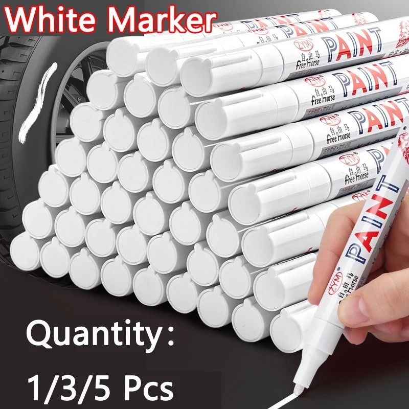 Professional White Marker Pen Set Waterproof Oily Graffiti & Sketching Tools 5 Pcs White