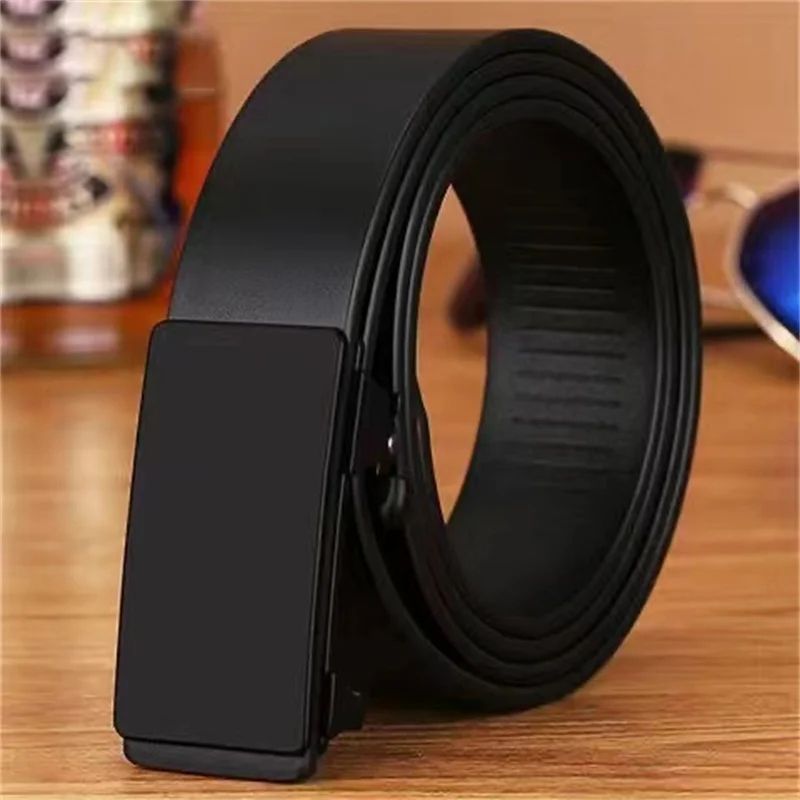 Men Automatic Buckle Leather Belt Luxury Genuine Leather Belt With Ratchet Closure For Business & Casual Wear a 110cm (43.3 Inches)