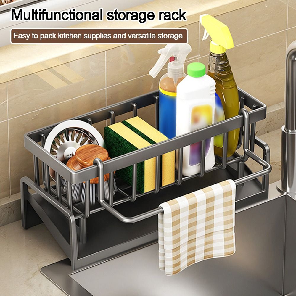 Self draining Kitchen Storage Rack Sink Shelf Sponge Holder Organizer Hanging Soap Basket Bathroom Cosmetic Shelf black
