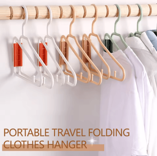 Foldable Coat Hangers Portable Space Saving Plastic Clothes Hangers With Thickened Hooks orange