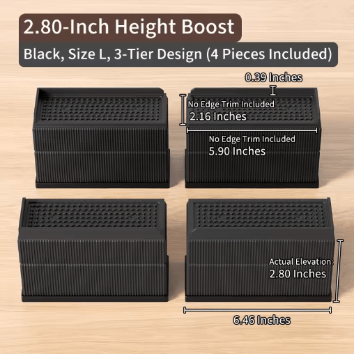 Stackable Furniture Heightening Pads Heavy Duty Anti Slip Risers For Tables Chairs And Beds black Square M 4pcs