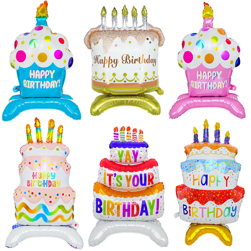 Cute Cake Balloon, Base Standing Foil Balloon, Kids Birthday Party Decor Supplies b