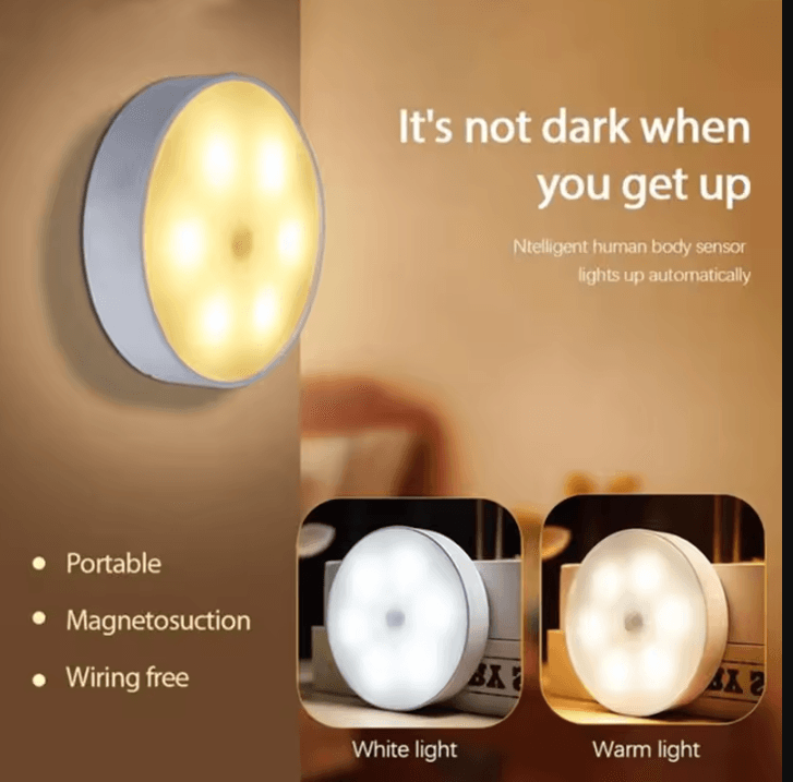 USB Motion Sensor Night Light Rechargeable Wireless PIR LED Lamp no Switch white