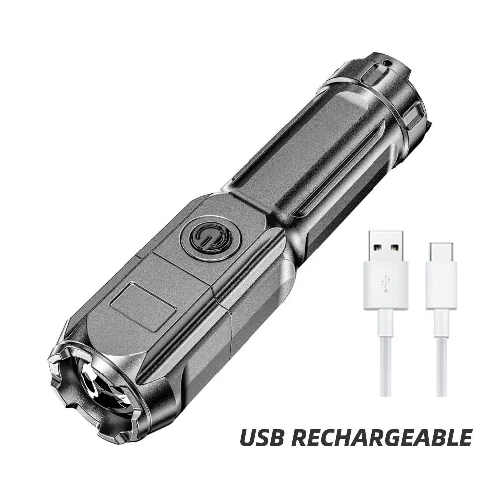 High Power Telescopic Zoom Flashlight Tactical USB Rechargeable Searchlight High Power Telescopic Zoom Flashlight Tactical USB Rechargeable Searchlight