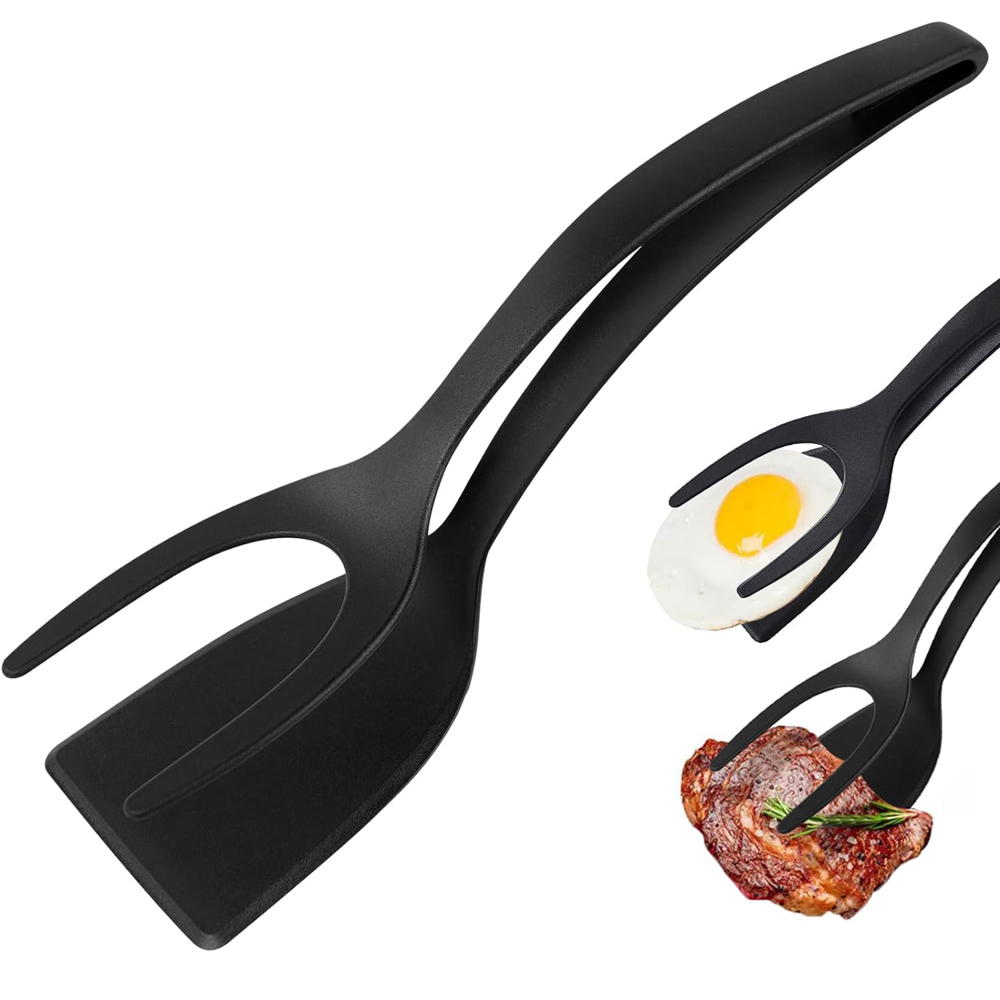 Non Stick Grip Flip Spatula Turner, Kitchen Clamp Tool For Pancakes, Eggs, Fish, Omelette Making black
