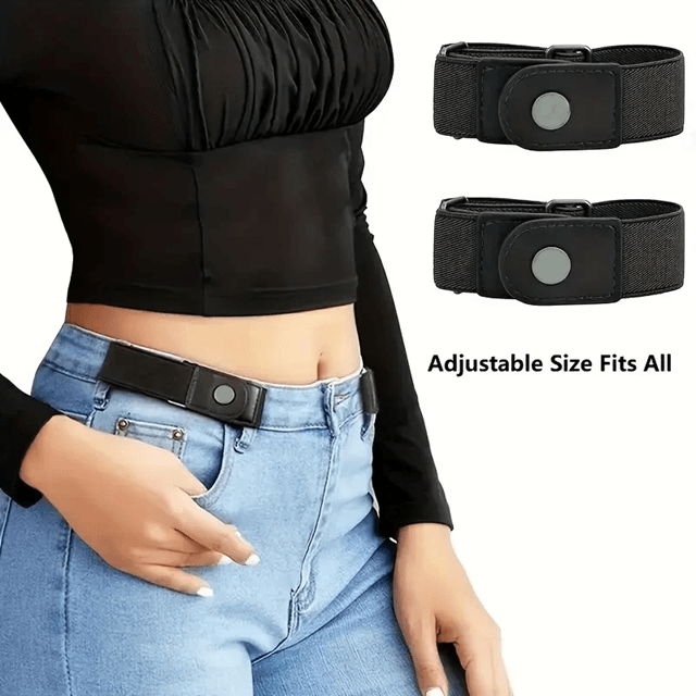 Unisex No Buckle Elastic Stretch Belt Set Adjustable Invisible Fit khaki