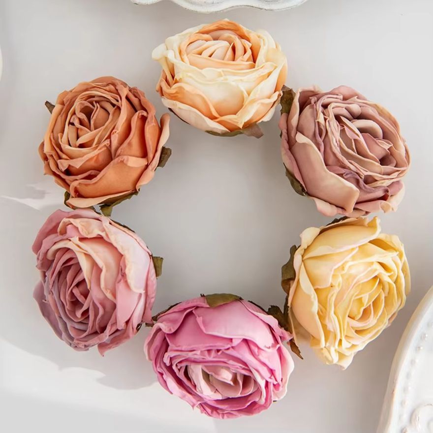 Artificial Flower Burned Edge Rose Wedding Bouquet, Bridal Decor For Home, Outdoor Garden Festival, DIY Scrapbook Wreath color7 10pcs