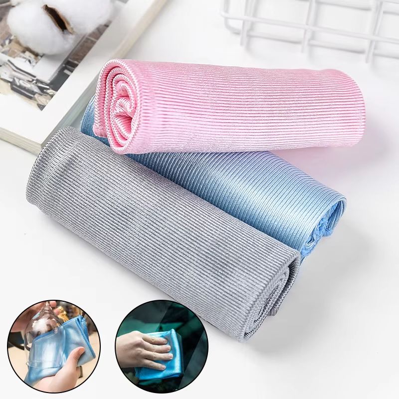 Microfiber Glass Cleaning Cloths Reusable No Trace Wipe Dishcloth Towel gray 11.81x11.81in 2pcs