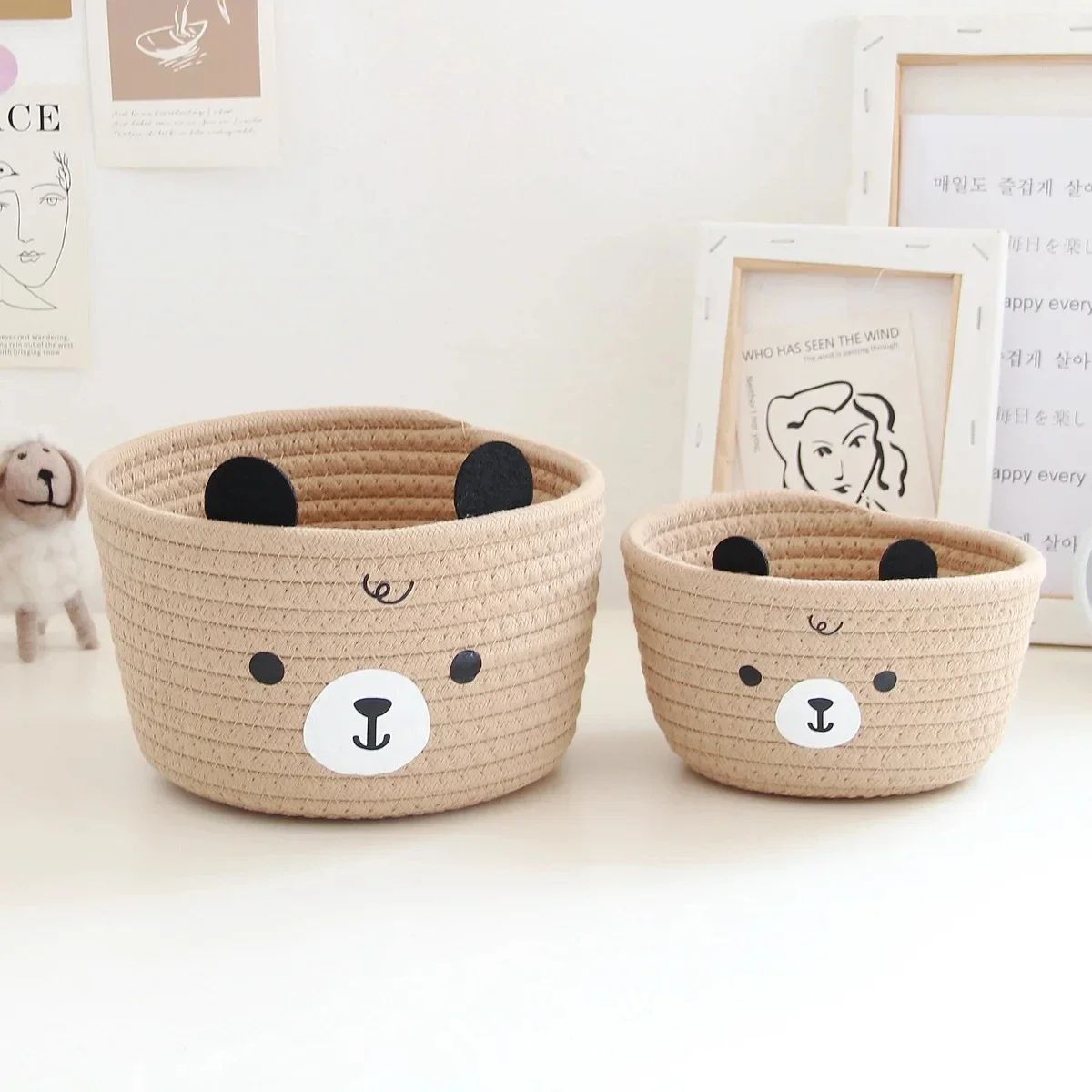 Cute Rattan Woven Storage Basket 1pc bear yellow l