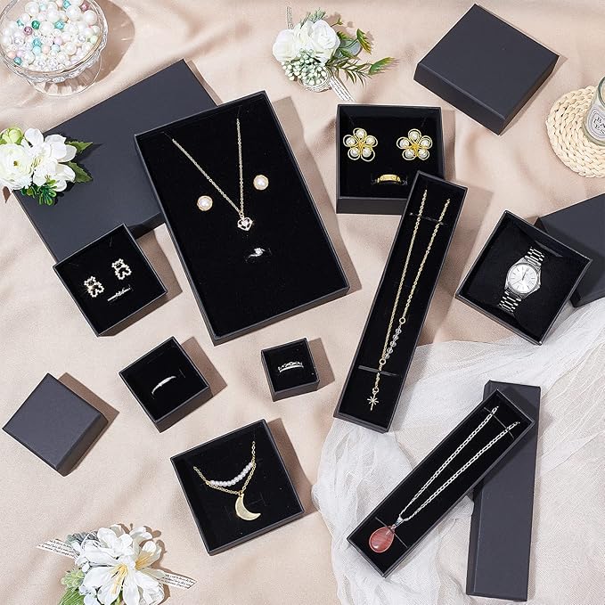 Black Square Jewelry Organizer Display Box For Engagement Ring Earring Necklace Brooch Bracelet Gift Packaging b