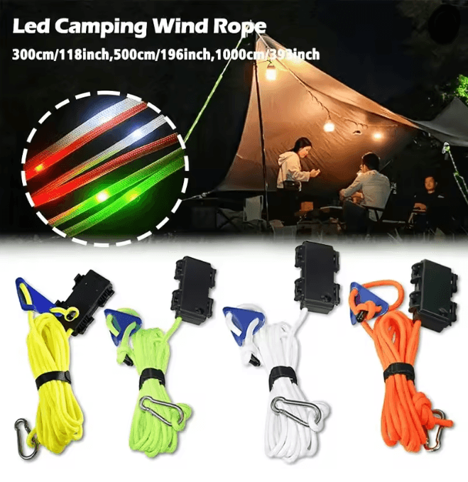 Camping Tent Rope LED Light Waterproof Outdoor Guy Line Safety Lighting k
