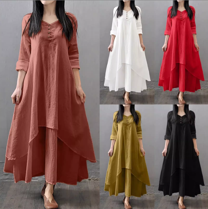 Comfy Loose Long Sleeve Robe, Mori Girl Style Dress For Women, Casual Plus Size Long Skirt image Color 5xl