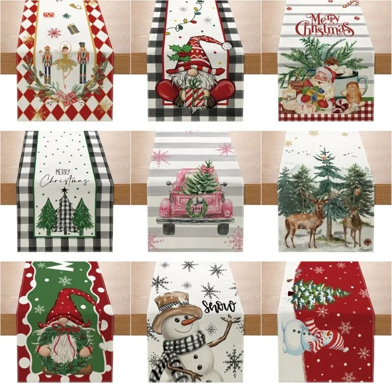 Christmas Table Runner Creative Printed Linen Dinner Table Mat & Festive Xmas Decor 5