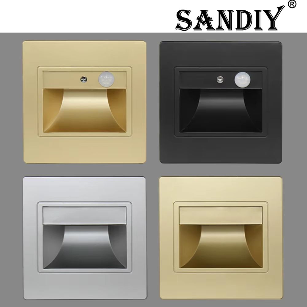 Smart Motion Sensor Recessed Stair & Wall Light With Voice Activation voice Sensor Gold+box 3w warm White (2700 3500k)
