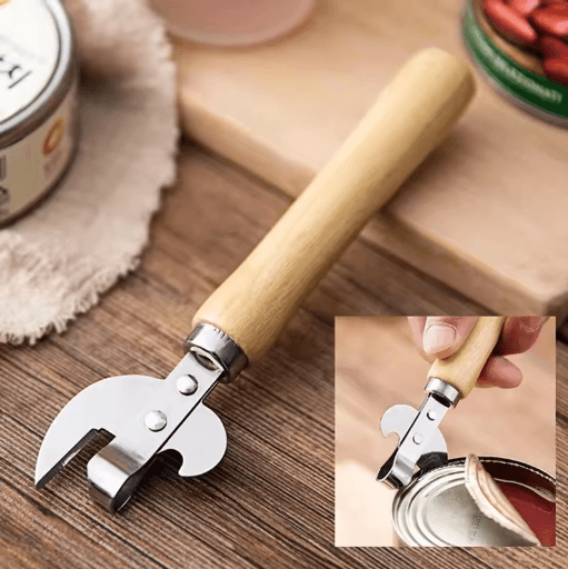 Easy Grip Premium Can Opener Wooden Handle Manual Jar And Bottle Opener 1pc