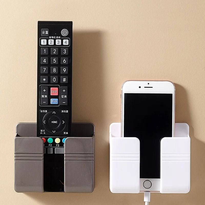 Wall Mounted Storage Box Organizer Punch Free Remote Control And Phone Charging Holder white 8 Pcs