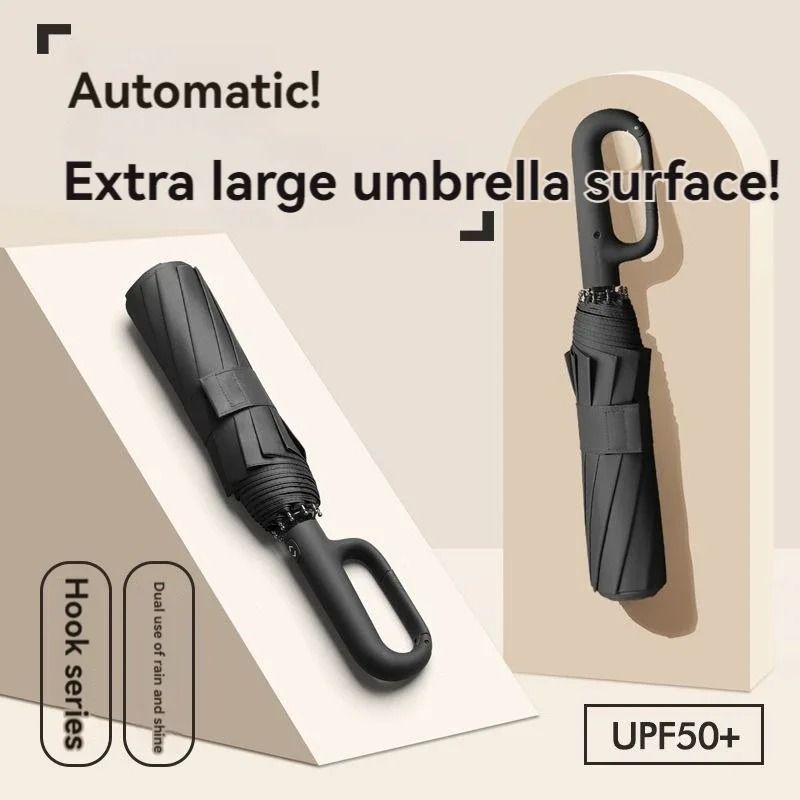 Fully Automatic Extra Large Windproof Umbrella Innovative Ring Buckle Handle & Dual Layer UV Protection blue