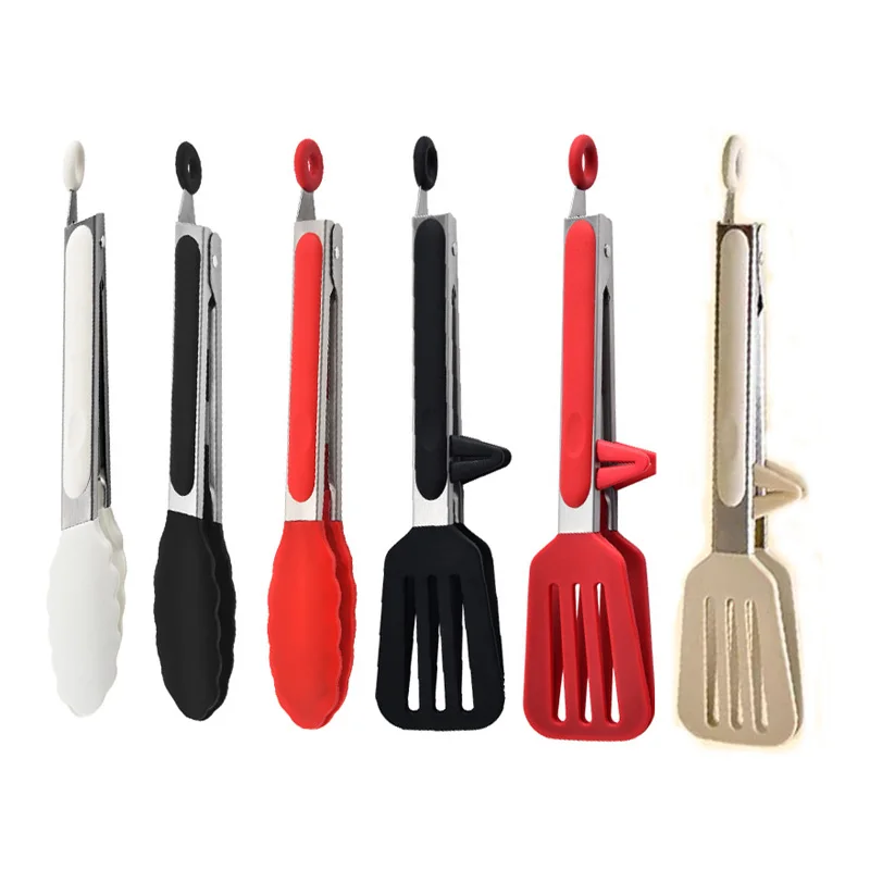 Stainless Steel Food Tongs, Non Stick Silicone Cooking Clips, Barbecue Salad Bread Tools, Kitchen Accessories red