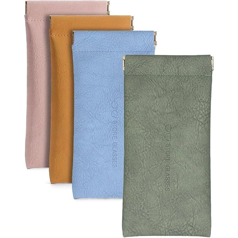 Soft PU Leather Glasses Pouch Squeeze Top Portable Eyeglass & Sunglasses Case (Unisex) pink