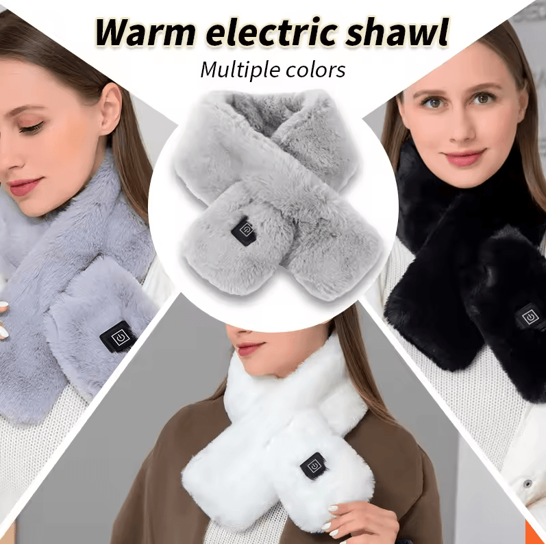 Plush USB Heated Scarf For Winter | Faux Fur Heated Neck Warmer (Washable, Unisex) black