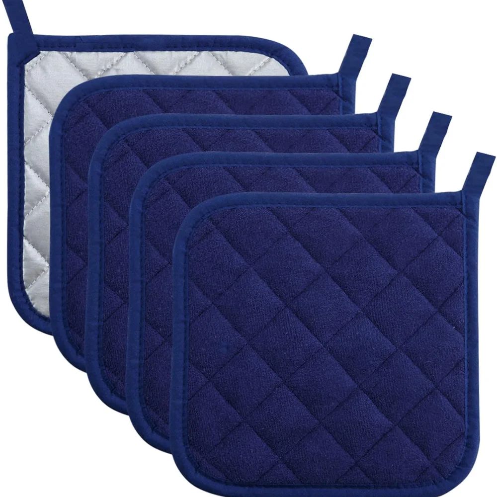 Cotton Heat Resistant Pot Holder & Trivet Pad Machine Washable Hot Pads For Cooking & Baking blue 4pcs
