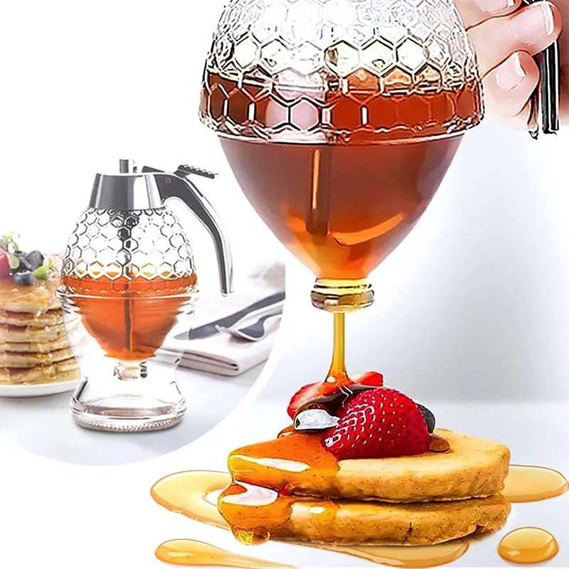 No Drip Honey Dispenser With Stand Clear Acrylic Honey Pourer Jar For Syrup & Juice one Variant
