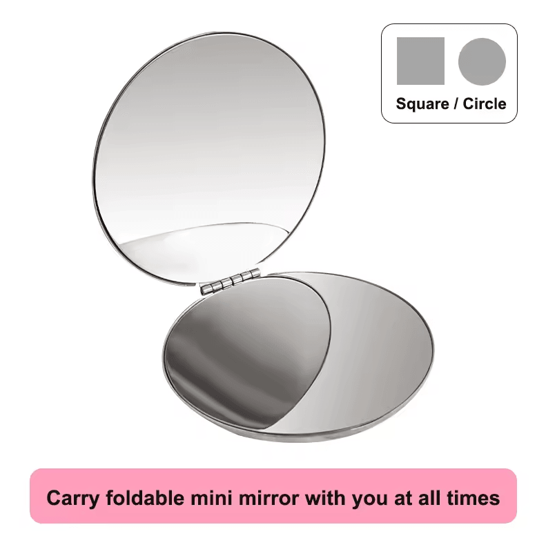 Ultra Slim Folding Cosmetic Mirror | Shatterproof Stainless Steel Portable Pocket Makeup Mirror circular