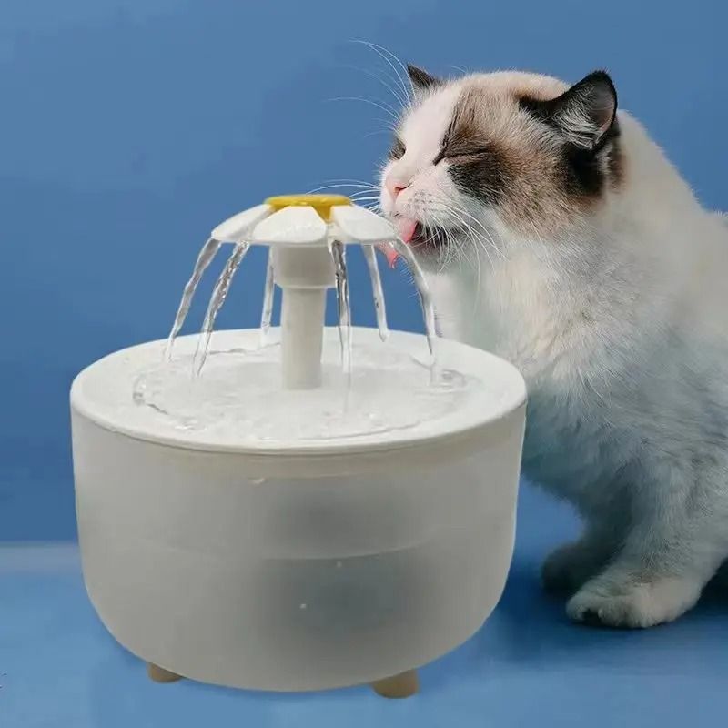 1200mL Auto Filter Pet Water Fountain Electric Mute Cat Drinker white Lotus Flowers usb 5 V