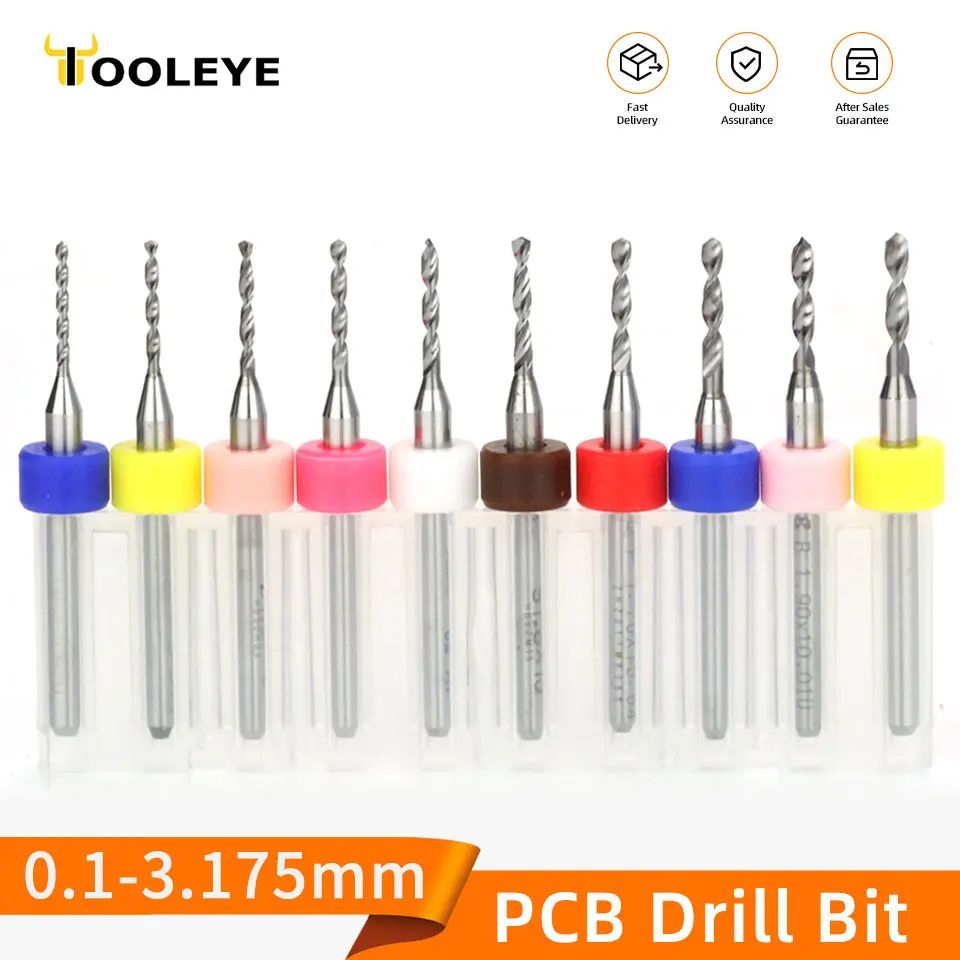 TOOLEYE Carbide PCB Drill Bit Set (10pcs) 1 8 Shank Micro CNC Bits, 0.13.175mm pcb 0.5mm 10pcs
