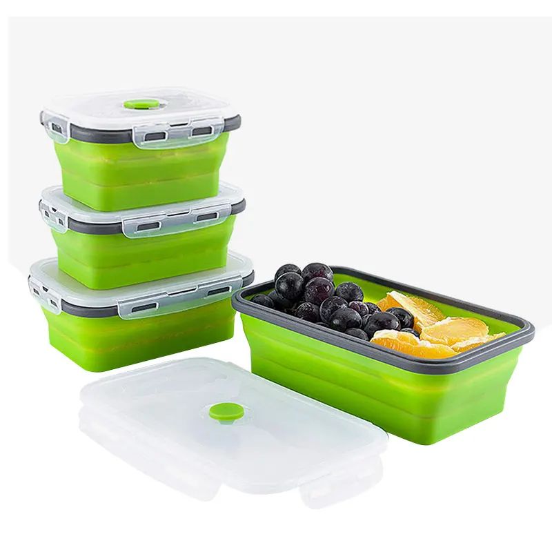 Collapsible Silicone Bento Lunch Box Portable Food Storage Container For Home & Travel green 800ml