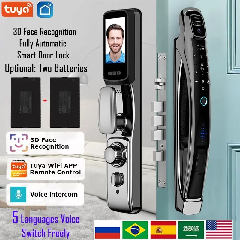 Face Recognition Smart Door Lock With Video Intercom matte Black D 30240