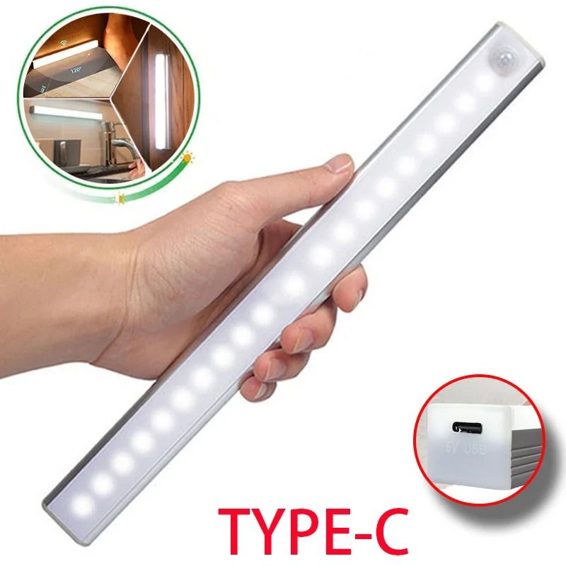 Wireless Motion Sensor LED Night Light USB Rechargeable Cabinet Lamp cold White 20 Cm 13 Led