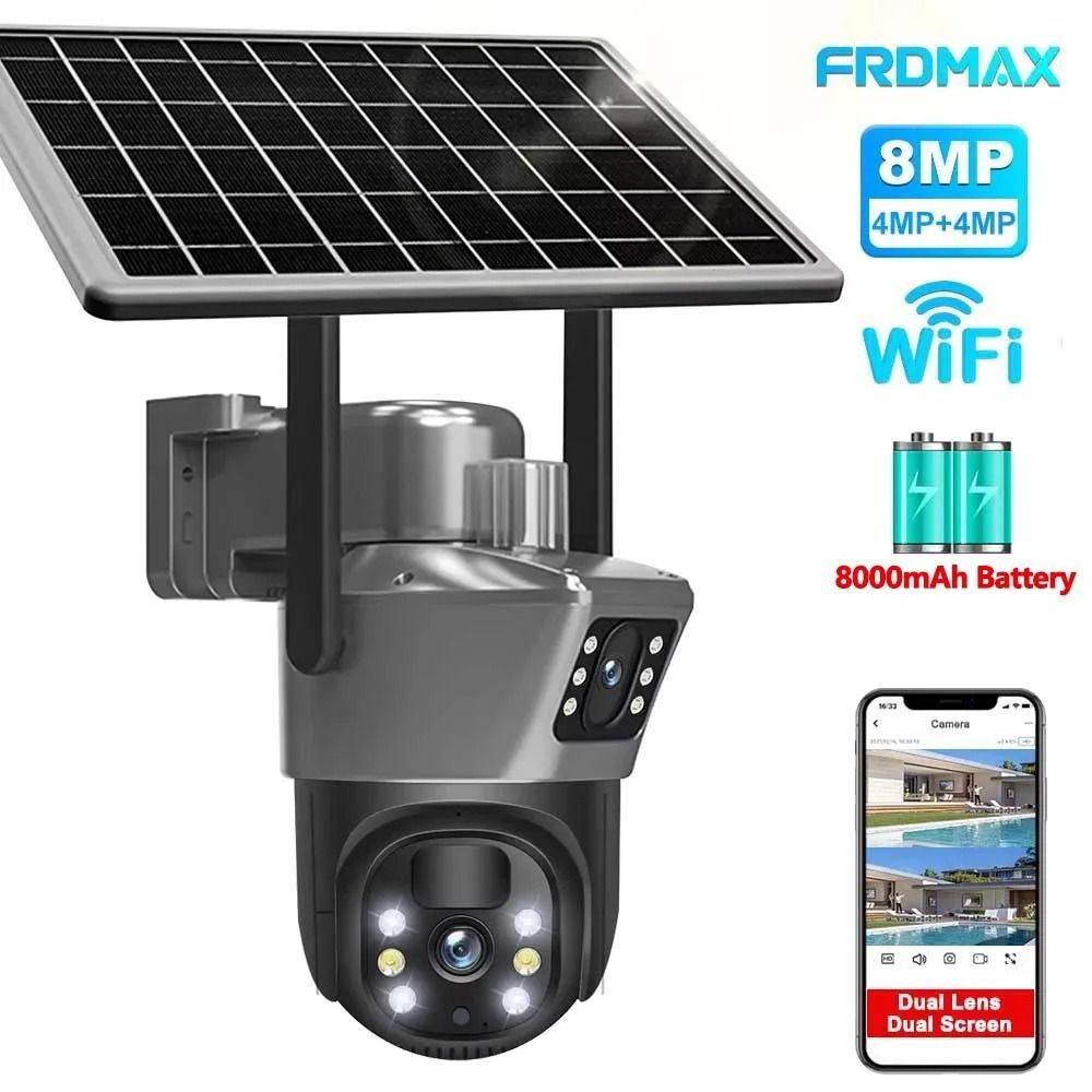 8MP 4K WiFi Dual Lens Solar Security Camera 8mp Wifi Add 32g