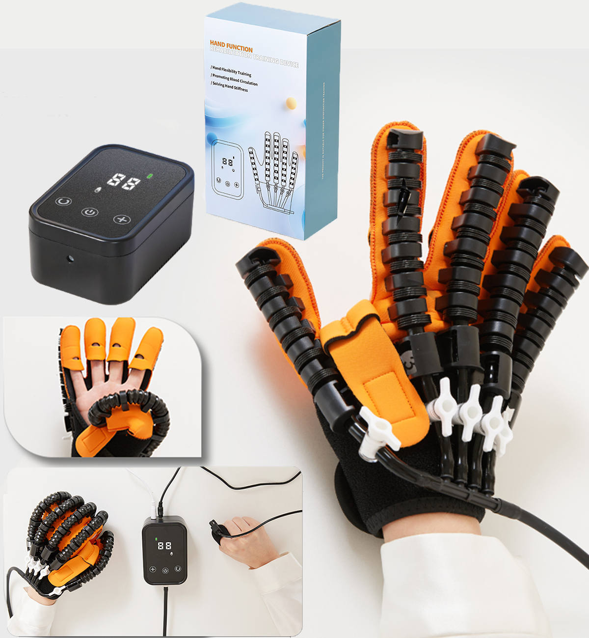 Rehabilitation Robot Gloves For Stroke, Hemiplegia Recovery, Intelligent Massage Hand Trainer, Finger Exercise Gloves black Right Hand l