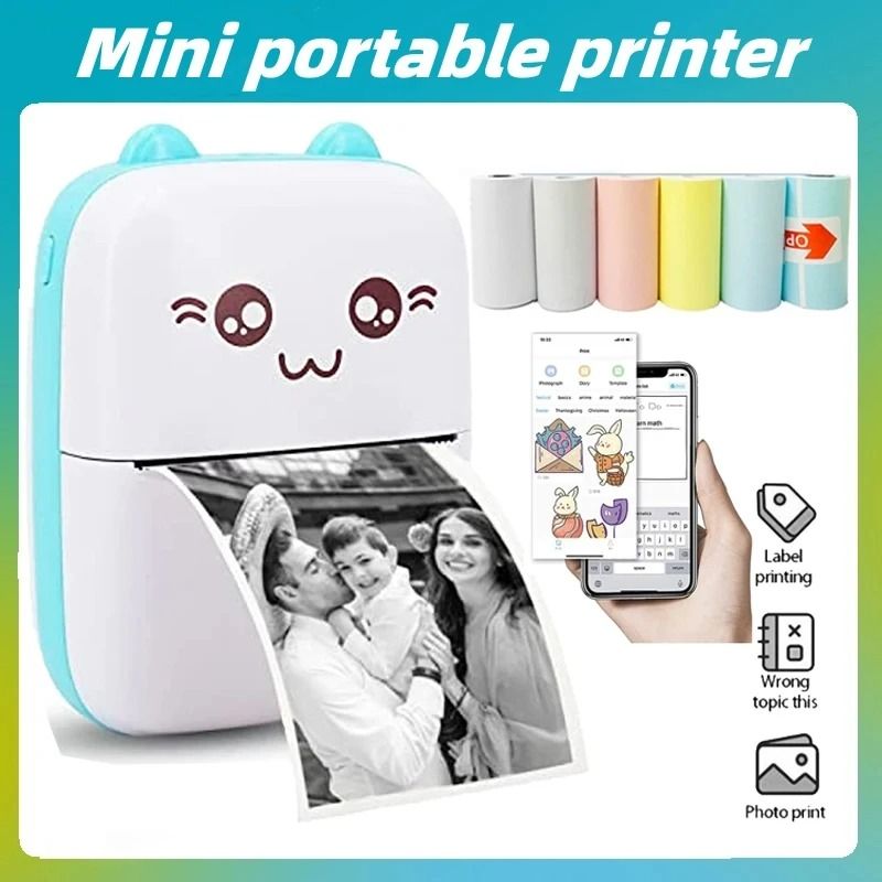 Wireless Pocket Multimedia Thermal Printer pink 5pcs Paper