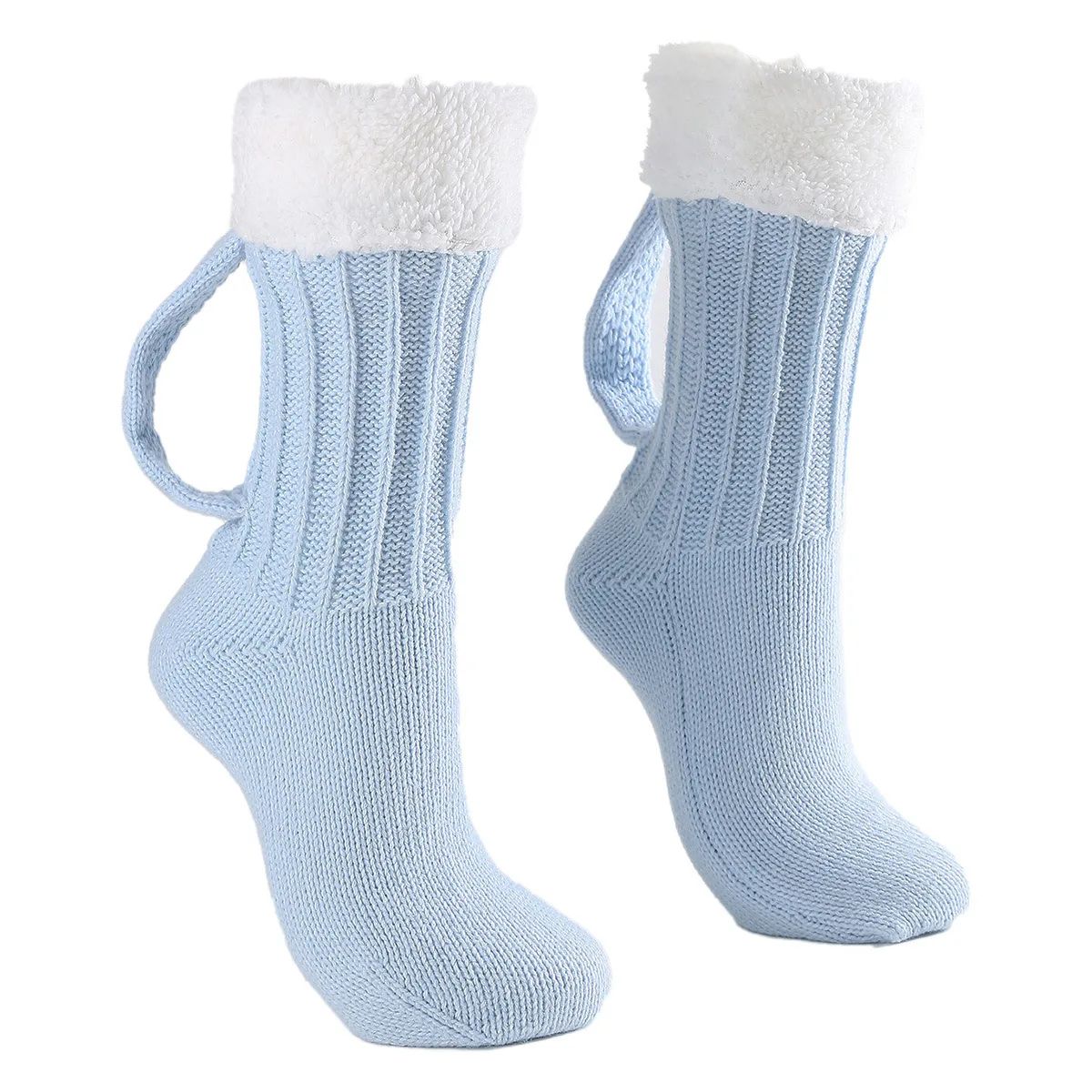 Beer Mug Socks 3D Knit Warm Floor Socks Funny Mid Calf Cozy Gift Pair blue