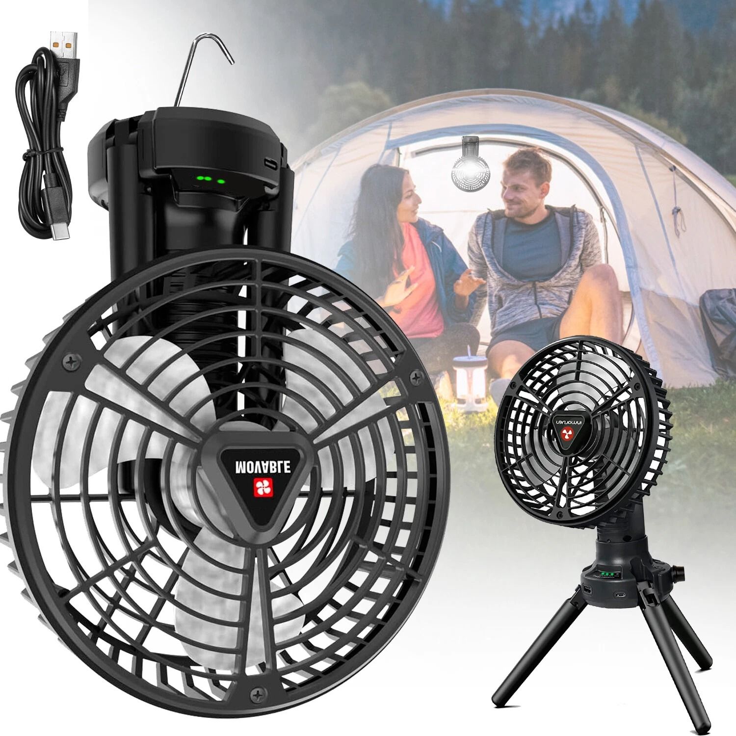 Rechargeable Camping Fan , Foldable Tripod Fan LED Light, Hanging Hook For Hiking, Tent, And Outdoor Use Rechargeable Camping Fan , Foldable Tripod Fan LED Light, Hanging Hook For Hiking, Tent, And Outdoor Use
