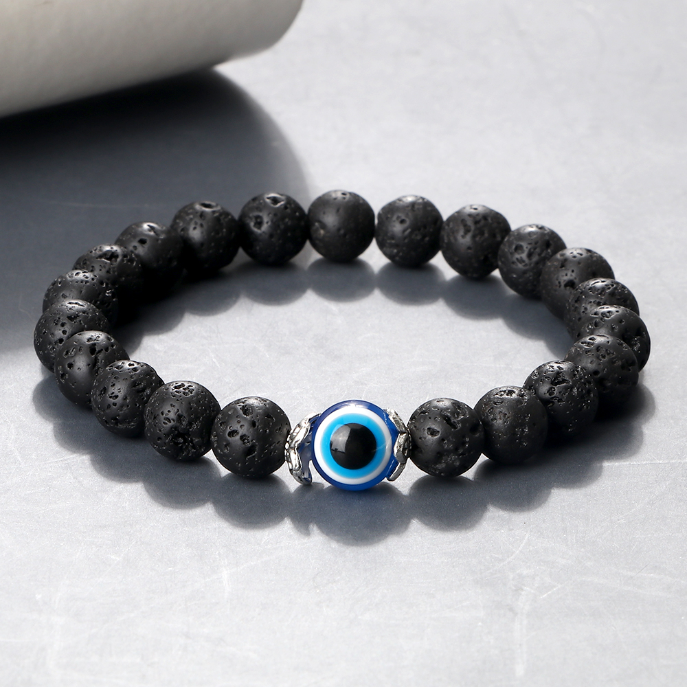 Tiger Eye Beaded Bracelet With Natural White Porcelain Flower Spacer Evil Eye Distance Couple Elastic Rope Chain Jewelry tiger Eye