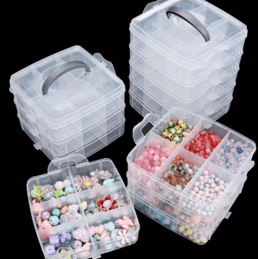 3 Tier Adjustable Bead Organizer Box Transparent Stackable Jewelry And Craft Storage 3 Layers