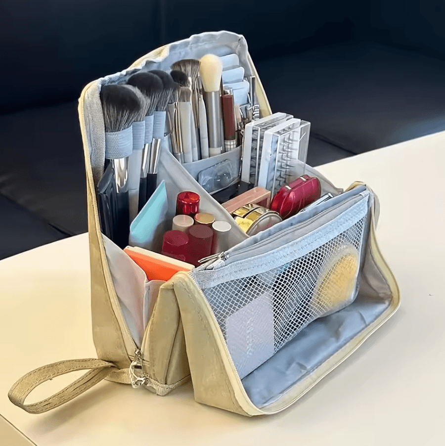 Large Capacity Standing Makeup Bag Organizer With Multi Compartment Storage black