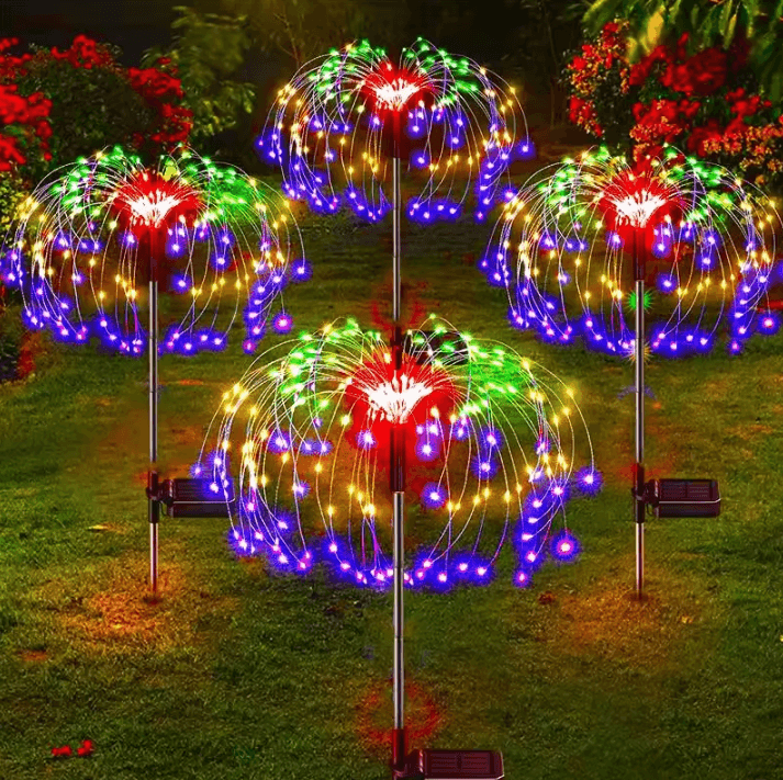 LED Solar Firework Garden Lights Waterproof Outdoor Fairy Dandelion Lawn Decoration Lamp 1 Pc blue