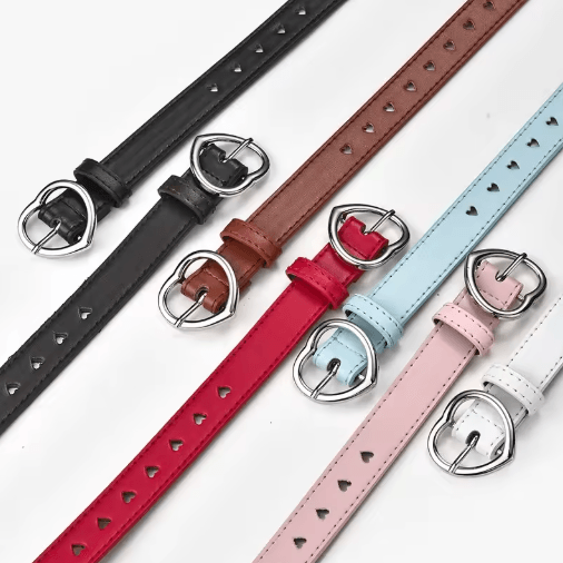 Childrens Faux Leather Belt Cute Peach Heart Buckle Waistband For Girls red 90 Cm