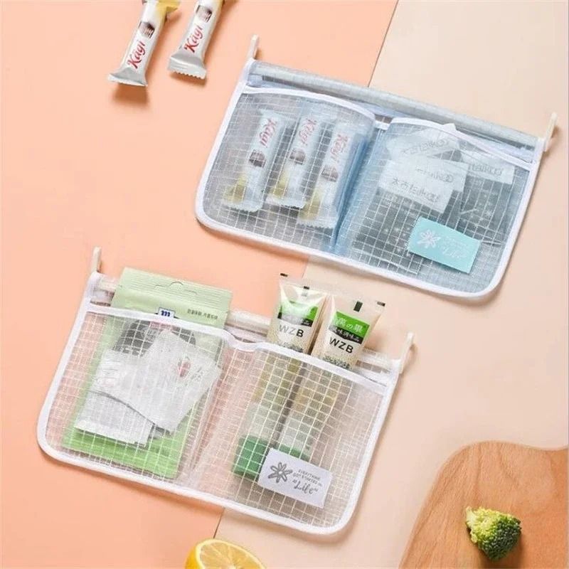 Hanging Refrigerator Storage Bag Double Compartment Kitchen Organizer blue