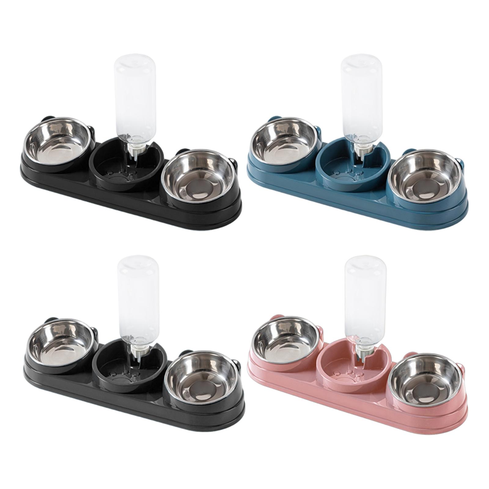 3 in 1 Triple Cat Bowl, Pet Food And Water Bowl, Tilted At 15 For Wet And Dry Food blue